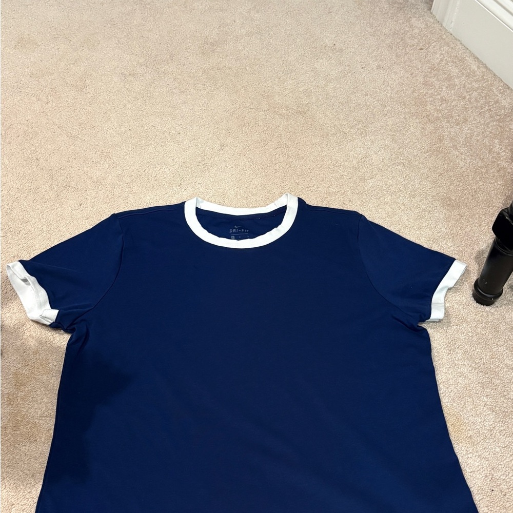 Nike Dry-Fit Tech Tee Women’s Navy Blue T-Shirt with White Trim